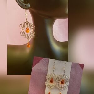 Elegant Silver and Orange Filigree Earrings